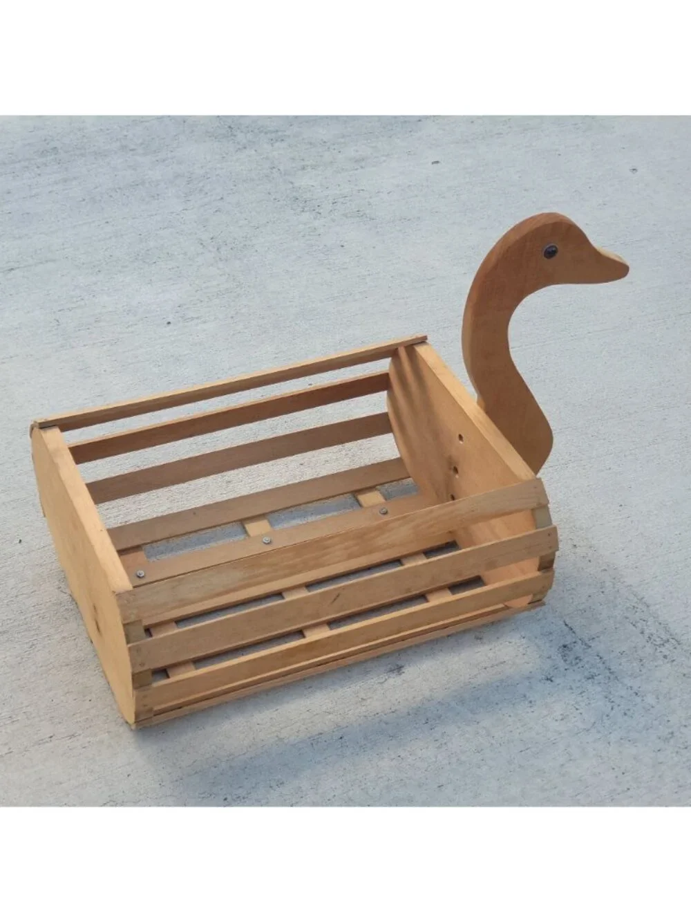 Vintage Wooden Slat Duck Goose Planter Basket